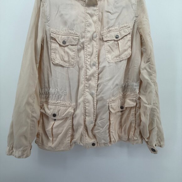 Gap Light Beige Safari Jacket Button Zip Travel Preppy Classic Womens Size Large - Picture 4 of 15